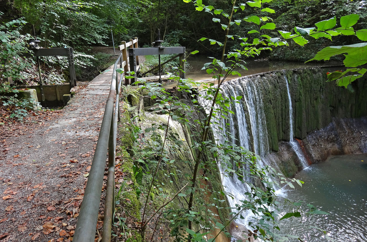 Kleiner Wasserfall im Wald neben dem Wanderweg
